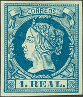 1º Y 2º Centenario. (*) 55 1860. 1 Real Azul. Excelentes Márgenes Y Color Intenso. MAGNIFICO. Cert. GRAUS. 2018 385. - Otros & Sin Clasificación