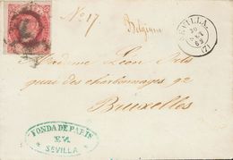 1º Y 2º Centenario. Sobre 60 1862. 19 Cuartos Rosa. SEVILLA A BRUSELAS. MAGNIFICA Y MUY RARA CARTA CIRCULADA CON EL 19 C - Altri & Non Classificati