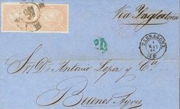 1º Y 2º Centenario. Sobre 73(2) 1865. 2 Reales Lila, Dos Sellos. TARRAGONA A BUENOS AIRES (ARGENTINA). MAGNIFICA Y RARO  - Autres & Non Classés