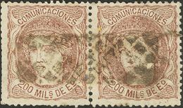 1º Y 2º Centenario. º 109(2) 1870. 200 Mils Castaño, Pareja. Matasello RECTANGULO DE LINEAS CRUZADAS, De Entrambasaguas  - Altri & Non Classificati