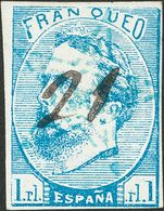 1º Y 2º Centenario. º 156 1873. 1 Real Azul. Matasello Mixto ESTRELLA DE PUNTOS Y Manuscrito Numeral "21". MAGNIFICO. Ce - Sonstige & Ohne Zuordnung