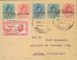 1º Y 2º Centenario. Sobre 292/96, 256 1926. Serie Completa Y 20 Cts Urgente. MADRID A MANILA (FILIPINAS). Al Dorso Marca - Altri & Non Classificati