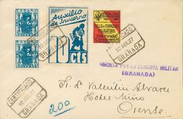 1º Y 2º Centenario. Sobre NE56(2) 1938. 30 Cts Azul NO EMITIDO, Pareja Vertical. GRANADA A ORENSE. MAGNIFICA Y RARA. - Altri & Non Classificati