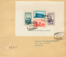 1º Y 2º Centenario. Sobre 847cc 1938. Hoja Bloque COLORES CAMBIADOS. Certificado De BURGOS A PARIS (FRANCIA). Al Dorso L - Other & Unclassified