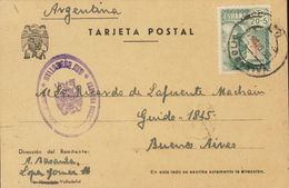 1º Y 2º Centenario. Sobre 937 1940. 20 Cts + 5 Cts Verde. Tarjeta Postal De VALLADOLID A BUENOS AIRES (ARGENTINA), Circu - Otros & Sin Clasificación