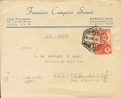 1º Y 2º Centenario. Sobre 991 1947. 4 Pts Rojo. Correo Aéreo De BARCELONA A BUENOS AIRES (ARGENTINA). Al Dorso Rodillo D - Otros & Sin Clasificación