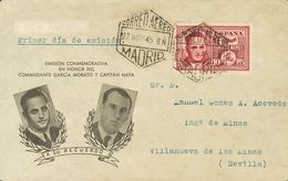 1º Y 2º Centenario. Sobre 991/92 1945. Serie Completa Sobre Dos Cartas De Correo Aéreo De MADRID A VILLANUEVA DE LAS MIN - Otros & Sin Clasificación