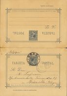 Entero Postal. º EP20 1889. 15 Cts + 15 Cts Azul Sobre Tarjeta Entero Postal De Ida Y Vuelta, La Ida Circulada De BARCEL - Andere & Zonder Classificatie