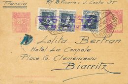 Entero Postal. Sobre EP77, 738(3) 1938. 25 Cts Lila Sobre Tarjeta Entero Postal "El Gobierno Necesita..." De VALENCIA A  - Altri & Non Classificati