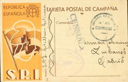 Guerra Civil. Tarjeta Postal Republicana. Sobre 1937. Tarjeta Postal De Campaña Del S.R.I. Dirigida A MADRID. Marca De F - Autres & Non Classés