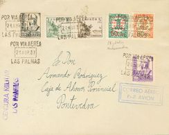 Canarias. Sobre 8, 9 1937. 50 Cts Sobre 1 Cts Y 80 Cts Sobre 2 Cts. Correo Aéreo De LAS PALMAS A PONTEVEDRA. Al Dorso Ll - Sonstige & Ohne Zuordnung