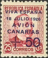 Canarias. * 14hca 1937. 50 Cts Sobre 25 Cts Carmín. Variedad ERROR DE IMPRESION "3" De "1936" , Al Revés. MAGNIFICO. 201 - Otros & Sin Clasificación