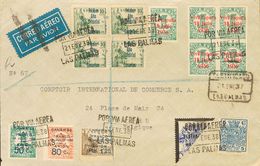 Emisiones Locales Patrióticas. Santa Cruz De Tenerife. Sobre 21(4), 36(5) 1938. Diversos Valores. Certificado De LAS PAL - Nationalistische Ausgaben