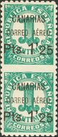 Canarias. * 26spv(2) 1937. 1'25 Pts Sobre 1 Cts Verde, Pareja Vertical. Variedad SIN DENTAR EN MEDIO. MAGNIFICO Y RARO. - Sonstige & Ohne Zuordnung