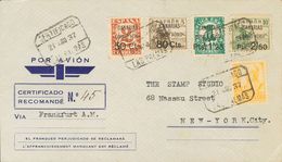 Canarias. Sobre 23, 25/27 1937. Serie Completa Y 50 Cts Sobre 2 Cts. Certificado De LAS PALMAS A NEW YORK (U.S.A.). Al D - Sonstige & Ohne Zuordnung