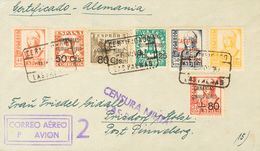 Canarias. Sobre 23, 25, 26, 28, 29 1937. Diversos Valores. Correo Aéreo De LAS PALMAS A PINNEBERG (ALEMANIA). Al Dorso L - Otros & Sin Clasificación