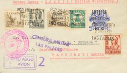 Canarias. Sobre 25, 26 1937. 80 Cts Sobre 5 Cts Y 1'25 Pts Sobre 1 Cts. Correo Graf Zeppelin De LAS PALMAS A BATHURST (G - Altri & Non Classificati