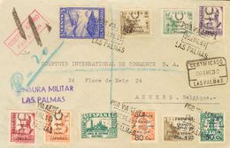 Emisiones Locales Patrióticas. Santa Cruz De Tenerife. Sobre 26, 27, 29, 30, 32 1938. Diversos Valores. Certificado De L - Emissions Nationalistes