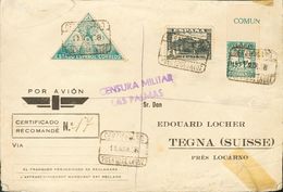 Canarias. Sobre 26sma 1938. 1'25 Pts Sobre 1 Cts Variedad SIN DENTAR MARGEN SUPERIOR. Correo Certificado De PUERTO DE LA - Sonstige & Ohne Zuordnung