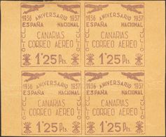 Canarias. * 31/33P(4) 1937. Conjunto De PRUEBAS DE LAS SOBRECARGAS Del 50 Cts Castaño, 80 Cts Verde Y 1'25 Pts Lila, De  - Sonstige & Ohne Zuordnung