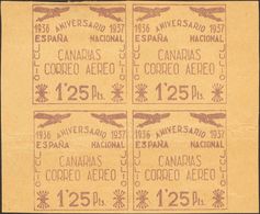 Canarias. * 31/33P(4) 1937. Conjunto De PRUEBAS DE LAS SOBRECARGAS Del 50 Cts Castaño, 80 Cts Verde Y 1'25 Pts Lila, De  - Otros & Sin Clasificación