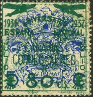 Canarias. (*) 32hh 1937. 80 Cts Sobre 5 Cts Verde. Variedad IMPRESION DOBLE, Una Patinada. MAGNIFICO. Dictamen GRAUS. 20 - Altri & Non Classificati