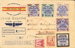 Canarias. Sobre 33hh, 31/33 1937. Serie Completa Y 1'25 Pts Sobre 5 Cts SOBRECARGA DOBLE. Certificado De LAS PALMAS A SA - Sonstige & Ohne Zuordnung