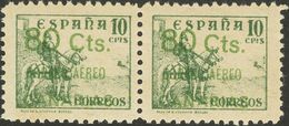 Canarias. **/* 35hcc(2) 1937. 80 Cts Sobre 10 Cts Verde, Pareja. Variedad CAMBIO DE COLOR EN LA SOBRECARGA. MAGNIFICA Y  - Altri & Non Classificati