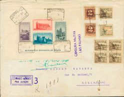 Canarias. Sobre 34/36, 44, 45(4) 1938. Diversos Valores, Incluyendo La Hoja Bloque De "Monumentos". Certificado De LAS P - Sonstige & Ohne Zuordnung