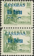 Canarias. ** 45Ahp, 46 1938. 80 Cts Sobre 10 Cts Verde, Pareja Vertical. El Sello Superior HABILITACION PARCIAL Y Sello  - Sonstige & Ohne Zuordnung