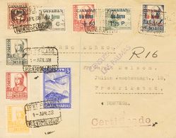 Canarias. Sobre 44/46, 50/51 1938. Serie Completa, A Falta De Tres Valores. Certificado De PUERTO DE LA LUZ A FREDRIKSTA - Sonstige & Ohne Zuordnung