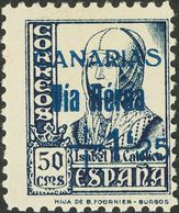 Canarias. ** 51hcc 1938. 1'25 Pts Sobre 50 Cts Azul. Variedad SOBRECARGA EN AZUL. MAGNIFICO Y RARISIMO, SOLO SE CONOCEN  - Altri & Non Classificati