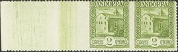 Andorra. (*) 15sphi 1929. 2 Cts Verde Oliva, Pareja, Borde De Hoja. SIN DENTAR EL MARGEN IZQUIERDO. MAGNIFICA Y RARA. 20 - Otros & Sin Clasificación