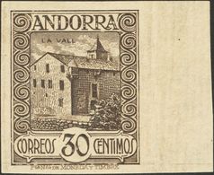 Andorra. ** 21s 1929. 30 Cts Castaño, Borde De Hoja. SIN DENTAR. MAGNIFICO Y RARO. 2013 275. - Sonstige & Ohne Zuordnung