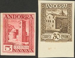 Andorra. (*) 29ec, 36ec 1935. 5 Cts Lila Carmín Y 30 Cts Castaño. CAMBIOS DE COLOR Y SIN DENTAR. MAGNIFICOS Y MUY RAROS. - Other & Unclassified