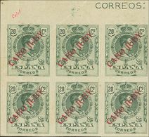 Cabo Juby. (*) 10s(6) 1919. 20 Cts Verde Oliva, Bloque De Seis, Esquina De Pliego (leve Pliegue En Un Sello). SIN DENTAR - Cape Juby