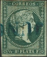Cuba. º Ant.1 1855. ½ Real Verde. Matasello Prefilatélico JUNCOS, En Azul. MAGNIFICO Y EXTRAORDINARIAMENTE RARO, PARA HA - Kuba (1874-1898)
