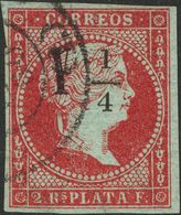 Cuba. º 4 1855. 2 Reales Rojo Anaranjado. Sobrecarga Y¼ (Tipo II). MAGNIFICO Y RARO USO TAN TARDIO, EN EL FECHADOR PUEDE - Kuba (1874-1898)