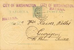 Cuba. Entero Postal. Sobre EP27 1897. 2 Ctvos Verde Sobre Tarjeta Entero Postal De LA HABANA A LEUZIGEN (SUIZA). En El F - Kuba (1874-1898)