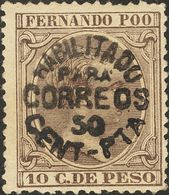Fernando Poo. * 26 1896. 50 Cts Sobre 10 Cts Castaño Oscuro. MAGNIFICO Y RARO. 2018 265. - Fernando Poo