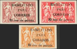 Guinea. **/* 58AH, 58AJ, 58AK 1909. 10 Cts Sobre 50 Pts Carmín, 10 Cts Sobre 75 Pts Rosa Y 10 Cts Sobre 100 Pts Naranja. - Spanish Guinea