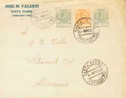 Guinea. Sobre 156(2), 158 1923. 5 Cts Verde Gris, Dos Sellos Y 15 Cts Naranja. SANTA ISABEL A SCHONACH (ALEMANIA). BONIT - Spanish Guinea