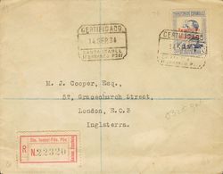 Guinea. Sobre 240 1934. 80 Cts Azul. Certificado De SANTA ISABEL A LONDRES (INGLATERRA). MAGNIFICA. - Guinea Espagnole