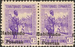 Guinea. ** 267(2) 1942. 3 Pts Sobre 20 Cts Lila, Pareja. Variedad SOBRECARGA DESPLAZADA. MAGNIFICA Y RARA, NO RESEÑADA. - Guinea Española