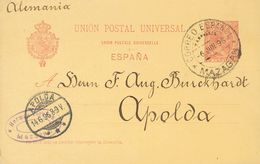 Marruecos. Sobre EP31 1896. 10 Cts Carmín. Tarjeta Entero Postal De España De MAZAGAN (MARRUECOS) A APOLDA (ALEMANIA). M - Marocco Spagnolo