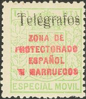 Marruecos. Telégrafos. * 41Hhh 1937. 1 Pts Verde. SOBRECARGA TELEGRAFOS DOBLE. MAGNIFICO. 2013 115. - Marruecos Español