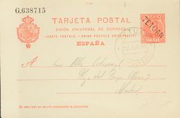 Marruecos. Entero Postal. Sobre EP3 1908. 10 Cts Naranja Sobre Tarjeta Entero Postal. TETUAN A MADRID. MAGNIFICA Y RARA. - Spanish Morocco