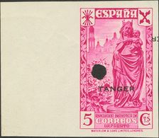 Tánger. Beneficencia. ** 6MTshhi, 7/11MTs 1938. Serie Completa (el 5 Cts Rosa Lila Doble Sobrecarga, Una De Ellas Invert - Marruecos Español