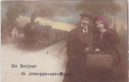 JEMEPPE-SUR-MEUSE-UN BONJOUR-TRAIN A VAPEUR-CARTE ENVOYEE-1917-GUERRE-TAMPON-ALLEMAND-VERS HASSELT-VOYEZ LES 2 SCANS ! ! - Seraing