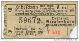 Deutschland - Berlin - Berliner Strassenbahn W. 9 Leipziger Platz 14 - Fahrschein Und Quittung 1M. 20er Jahre - Europe